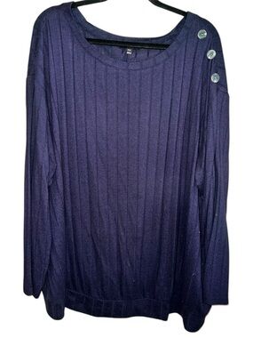 𝐋𝐀𝐍𝐄 𝐁𝐑𝐘𝐀𝐍𝐓 | BLUE CREW NECK BUTTON DETAIL LONG SLEEVE TOP